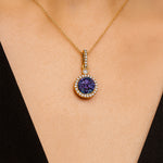 Classic Solitaire Round Alexandrite Halo Diamond Dangle Pendant - GeumJewels