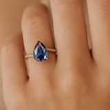 Twisted Up Down Band Pear Shaped Alexandrite Ring with Accent Diamonds - GeumJewels