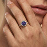 Classic Round Halo Diamonds with Solitaire Alexandrite Engagement Ring