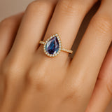 Classic Pear Shaped Alexandrite Halo Diamond Engagement Ring - GeumJewels