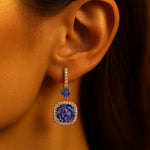 Halo Diamond Cushion Cut Alexandrite Dangle Earrings - GeumJewels