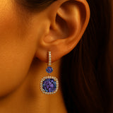 Halo Diamond Cushion Cut Alexandrite Dangle Earrings - GeumJewels