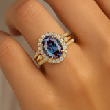 Solitaire Oval Alexandrite Split Shank Diamond Engagement Ring