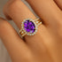 Solitaire Oval Amethyst Split Shank Diamond Engagement Ring - GeumJewels