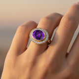 Verlängerter ovaler Amethyst-Halo-Diamant-Twisted-Ring im Vintage-Stil