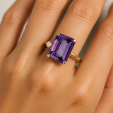 Emerald Shaped Amethyst with 3mm Accent Solitaire Engagement Ring - GeumJewels