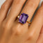 Emerald Shaped Amethyst with 3mm Accent Solitaire Engagement Ring - GeumJewels