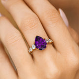 Pear Cut Amethyst with Graduated Diamonds Ring - GeumJewels