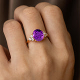 Trio Diamond Engagement Ring with Oval Cut Amethyst - GeumJewels