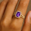 Halo Set Emerald Shaped Amethyst Split Shank Ring with Accent Diamonds - GeumJewels