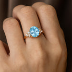 Trio Diamond Engagement Ring with Oval Cut Aquamarine - GeumJewels