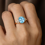 Trio Diamond Engagement Ring with Oval Cut Aquamarine - GeumJewels