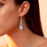 Spiral Diamond Pear Cut Aquamarine Dangle Earrings - GeumJewels