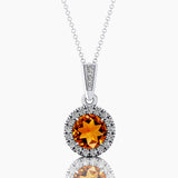 Dainty Round Solitaire Halo Diamond Citrine Pendant