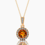 Dainty Round Solitaire Halo Diamond Citrine Pendant