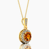 Dainty Round Solitaire Halo Diamond Citrine Pendant