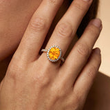 Oval Solitaire Citrine Halo Diamond Engagement Ring