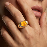 Classic Dome Shaped Diamond Oval Cut Citrine Ring