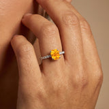 Long Cushion Citrine Thin Diamond Promise Ring