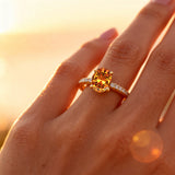 Oval Solitaire Citrine with Accent Diamonds Engagement Ring