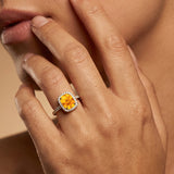 Elongated Cushion Halo Set Citrine Engagement Ring with Diamond Band