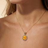 Vintage Style Oval Shaped Citrine Halo Set with Diamond Accents