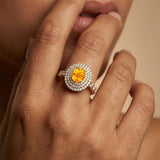 Triple Halo Diamond Oval Cut Citrine Cocktail Ring