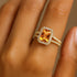 Halo Set Emerald Shaped Citrine Split Shank Ring with Accent Diamonds - GeumJewels