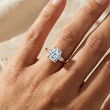 Emerald Cut Lab Diamond and Diamond Three Stone Ring - GeumJewels