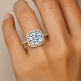Halo Diamond Engagement Ring with Cushion Cut Lab Diamond - GeumJewels