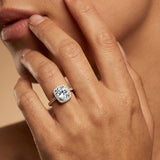 Elongated Cushion Halo Set Lab Diamond Engagement Ring with Diamond Band