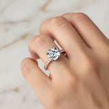 Lab Diamond Square Cushion Under Halo Diamonds Thin Ring with Diamond Band - GeumJewels