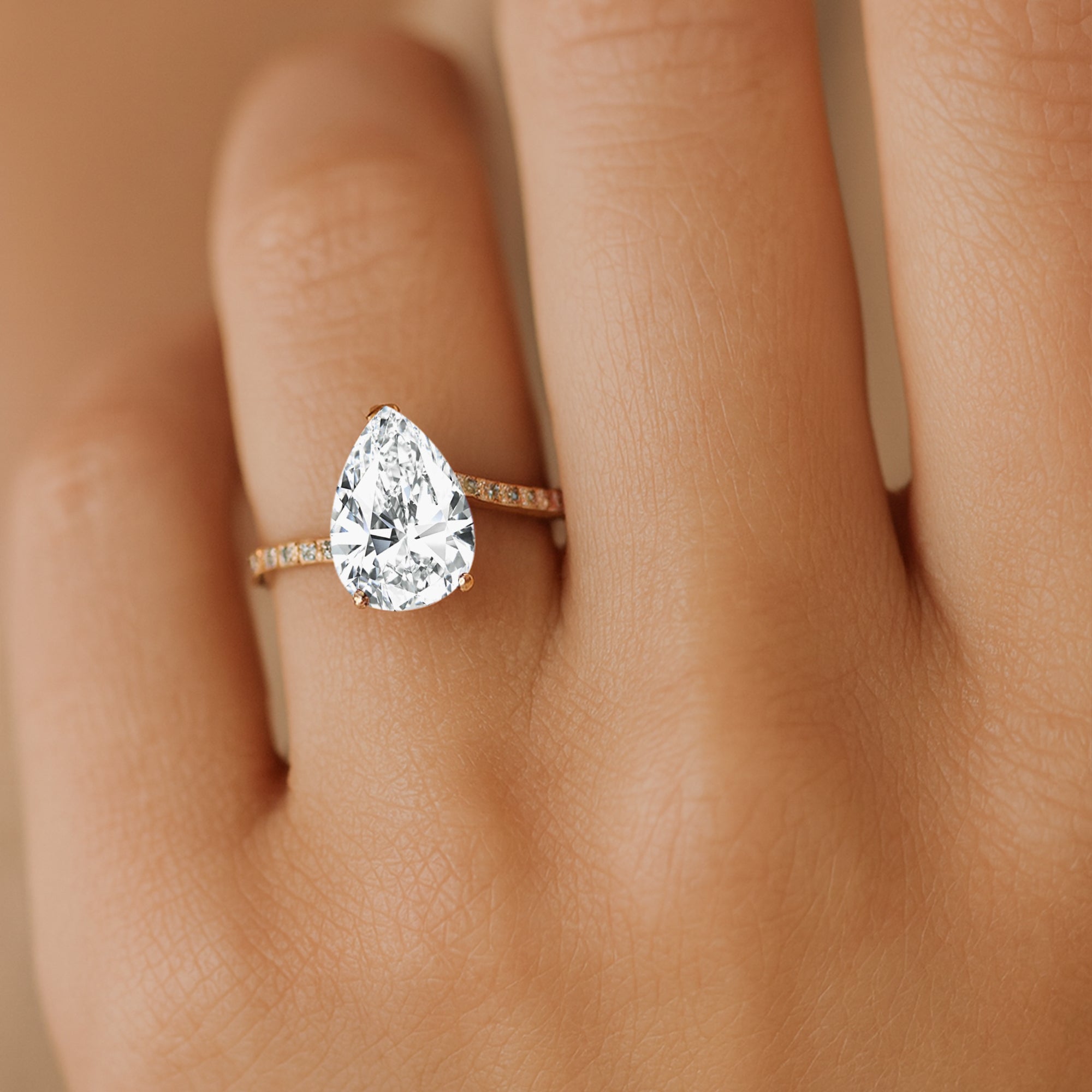 Twisted Up Down Band Pear Shaped Lab Diamond Ring with Accent Diamonds - GeumJewels