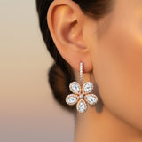 Pear Shaped Lab Diamond Flower Diamond Leverback Earrings - GeumJewels