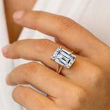 Emerald Cut Lab Diamond Split Shank Engagement Ring with Diamonds - GeumJewels
