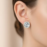 Round Solitaire Lab Diamond Halo Diamond Stud Earrings - GeumJewels