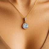 Dainty Round Solitaire Halo Diamond and Lab Diamond Pendant