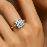 Emerald Cut Lab Diamond and Diamond Three Stone Ring - GeumJewels