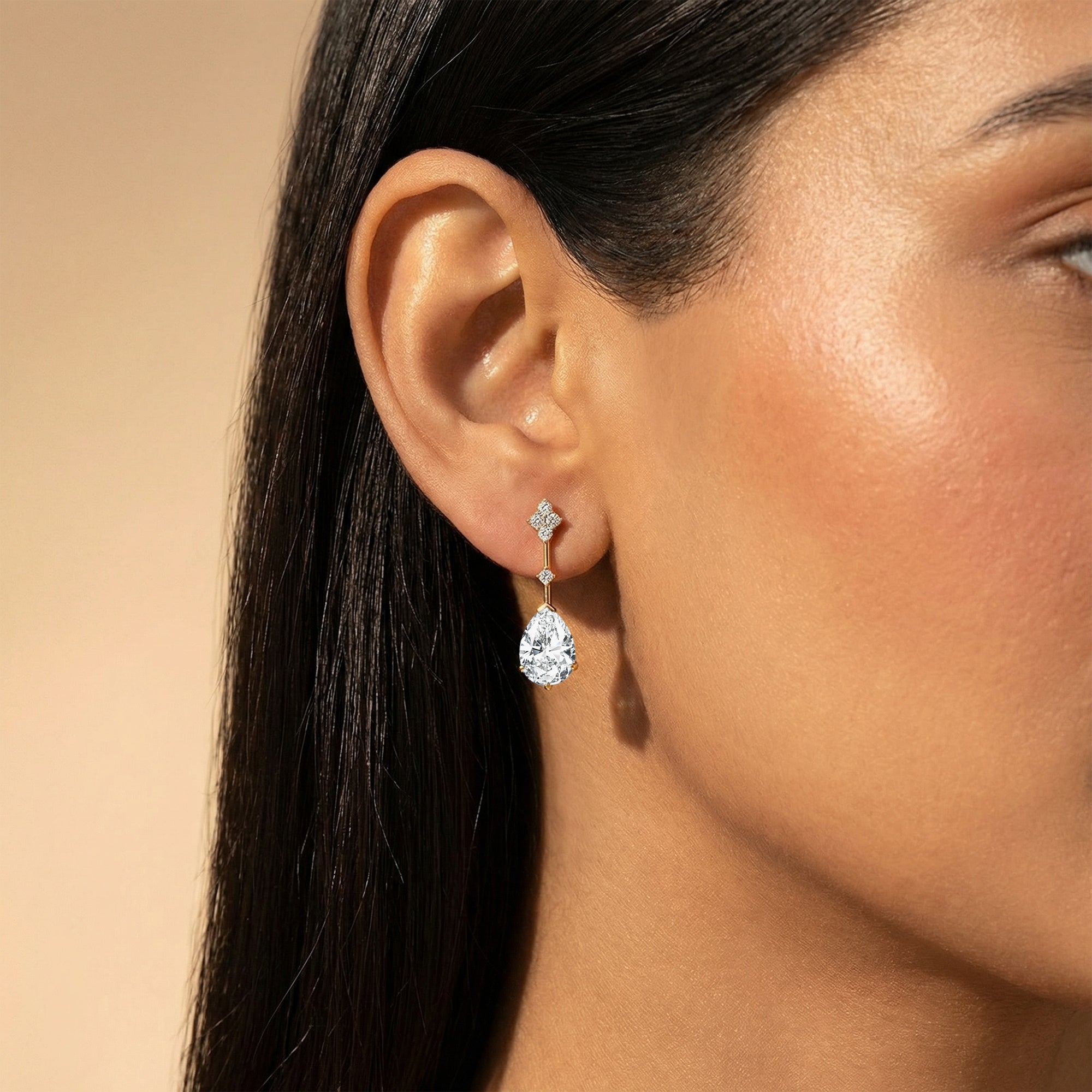 Teardrop Lab Diamond Drop Earrings with Accent Diamonds - GeumJewels