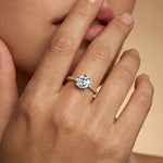 Lab Diamond Classic Six Prong Round Solitaire Ring with Accent Diamond Band - GeumJewels