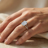 Emerald Cut Lab Diamond Split Shank Engagement Ring with Diamonds