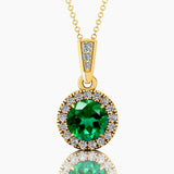 Dainty Round Solitaire Halo Diamond Emerald Pendant