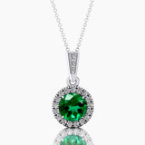 Dainty Round Solitaire Halo Diamond Emerald Pendant