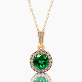 Dainty Round Solitaire Halo Diamond Emerald Pendant