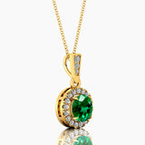 Dainty Round Solitaire Halo Diamond Emerald Pendant