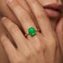 Cushion Cut Emerald Engagement Ring with Distant Diamond Band - GeumJewels