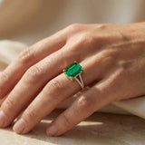 Emerald Cut Emerald Split Shank Engagement Ring with Diamonds
