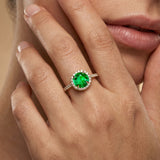 Classic Round Halo Diamonds with Solitaire Emerald Engagement Ring