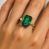 Emerald Shaped Emerald with 3mm Accent Solitaire Engagement Ring - GeumJewels