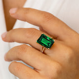 Emerald Cut Emerald Split Shank Engagement Ring with Diamonds - GeumJewels